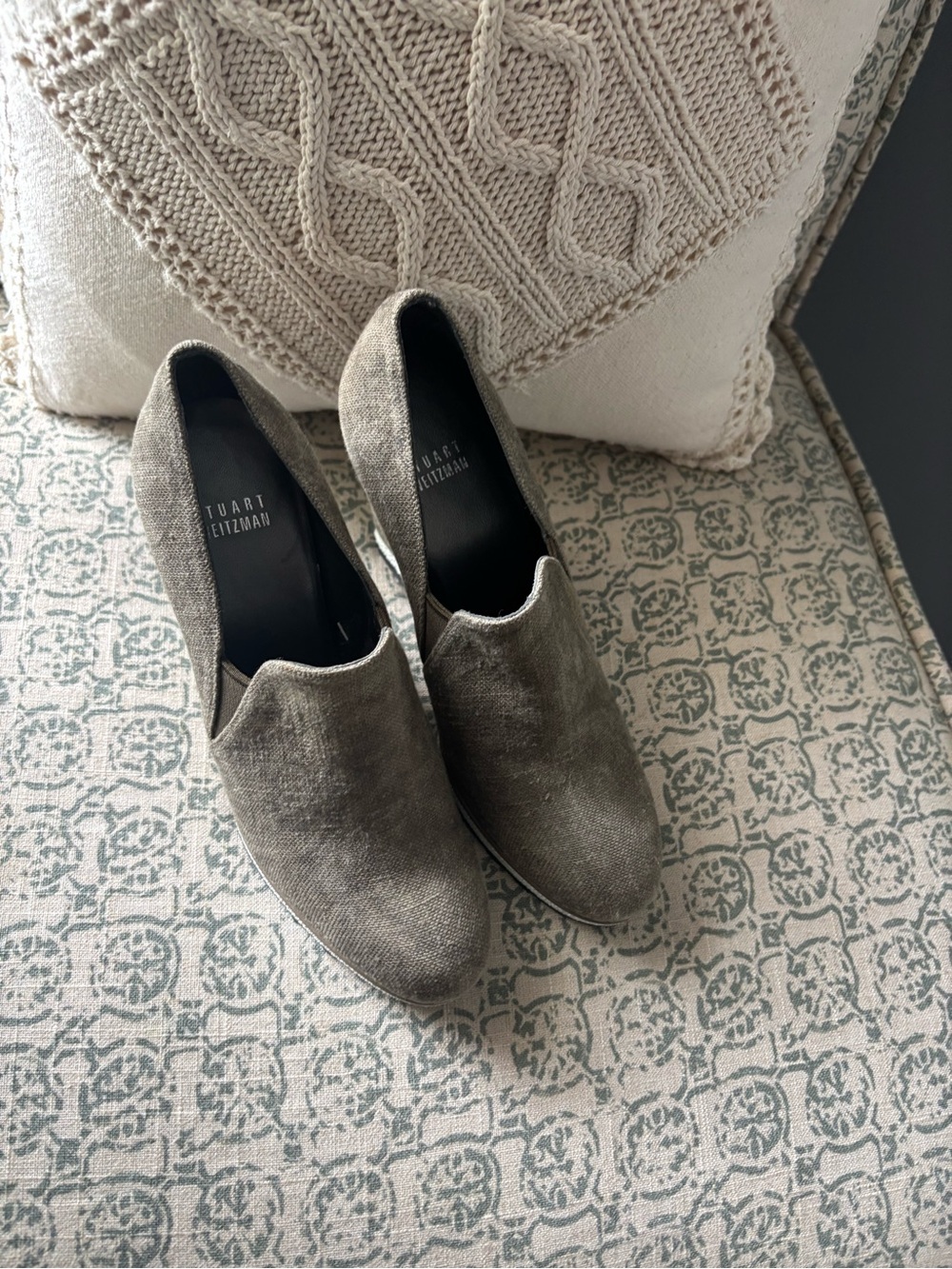 Stuart Weitzman Gray Velvet Ankle Slip-On Booties